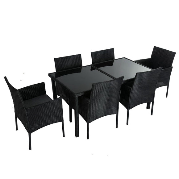 Outdoor Minimalist Black Wicker 6 - Seater Dining Set - RnR Galore