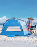 OutdoorMaster Pop Up 3 - 4 Person Beach Tent X - Large - Easy Setup, Portable Beach Shade Canopy Folding Sun Shelter with UPF 50+ UV Protection Removable Skylight Family Size (Blue) - RnR Galore