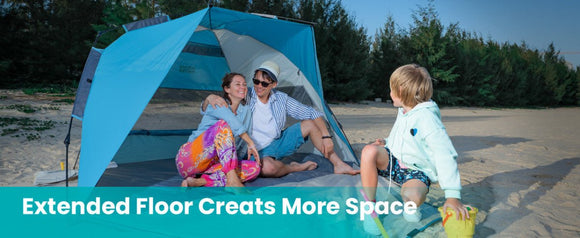 OutdoorMaster Pop Up 3 - 4 Person Beach Tent X - Large - Easy Setup, Portable Beach Shade Canopy Folding Sun Shelter with UPF 50+ UV Protection Removable Skylight Family Size (Blue) - RnR Galore