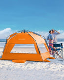 OutdoorMaster Pop Up 3 - 4 Person Beach Tent X - Large - Easy Setup, Portable Beach Shade Canopy Folding Sun Shelter with UPF 50+ UV Protection Removable Skylight Family Size (Orange) - RnR Galore