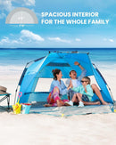 OutdoorMaster Pop Up 3 - 4 Person Beach Tent X - Large - Easy Setup, Portable Beach Shade Canopy Folding Sun Shelter with UPF 50+ UV Protection Removable Skylight Family Size (Blue) - RnR Galore