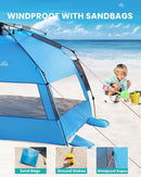 OutdoorMaster Pop Up 3 - 4 Person Beach Tent X - Large - Easy Setup, Portable Beach Shade Canopy Folding Sun Shelter with UPF 50+ UV Protection Removable Skylight Family Size (Blue) - RnR Galore