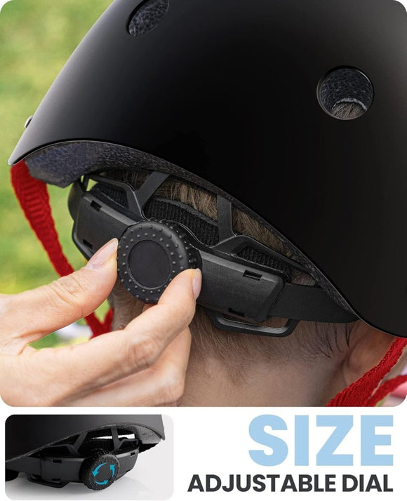 OutdoorMaster Youth & Kids Bike Helmet - Adjustable Multi - Sports Skateboard Helmet with Removable Liners for Balance Bike, Toddler Scooter, One Wheel Hoverboard - Black Red - Medium - RnR Galore