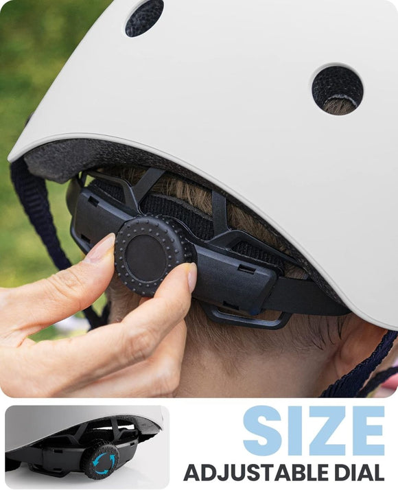OutdoorMaster Youth & Kids Bike Helmet - Adjustable Multi - Sports Skateboard Helmet with Removable Liners for Balance Bike, Toddler Scooter, One Wheel Hoverboard - White - Small - RnR Galore