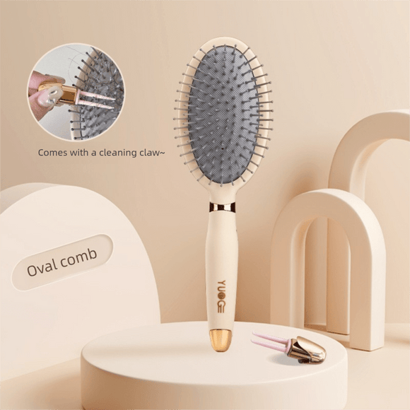 Oval comb Soft Touch Air Cushion Hair Brush with Built - in Cleaning Claw Detangling Massage Comb for Wet and Dry Hair Gentle Scalp Care - RnR Galore