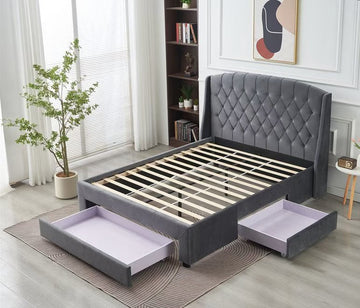 Paris Tall Tufted Velvet Dark Grey Bed with Storage Drawer - King - RnR Galore