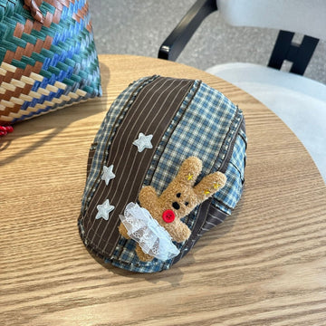 Patchwork Plaid Cotton Cap with Decorative Details(brown) - RnR Galore