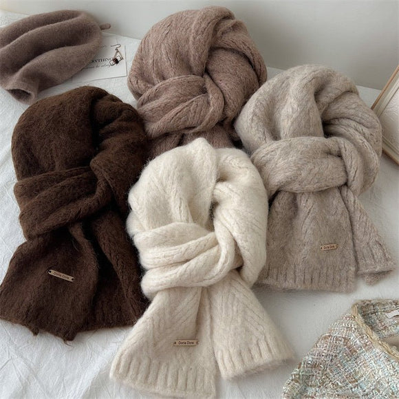 Pink Alpaca Wool Blend Solid Color Knitted Scarf for Women Winter New Style Student High Quality Couple Woolen Neck Warmer - RnR Galore