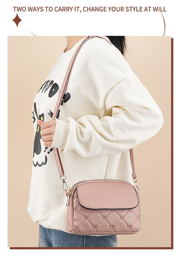 Pink Chic Quilted Crossbody Bag - Multi - Compartment PU Leather Shoulder Purse - RnR Galore
