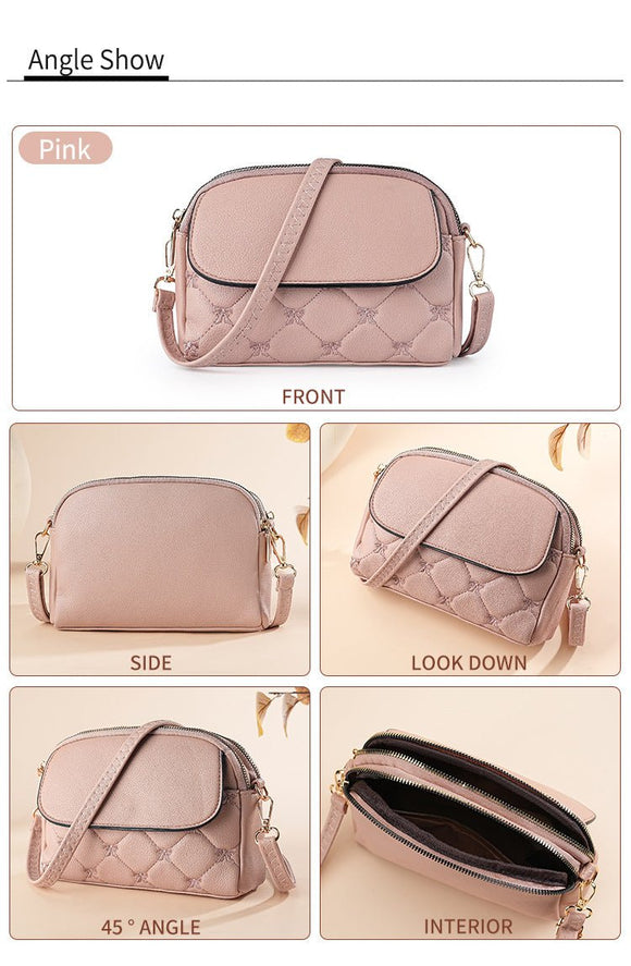 Pink Chic Quilted Crossbody Bag - Multi - Compartment PU Leather Shoulder Purse - RnR Galore