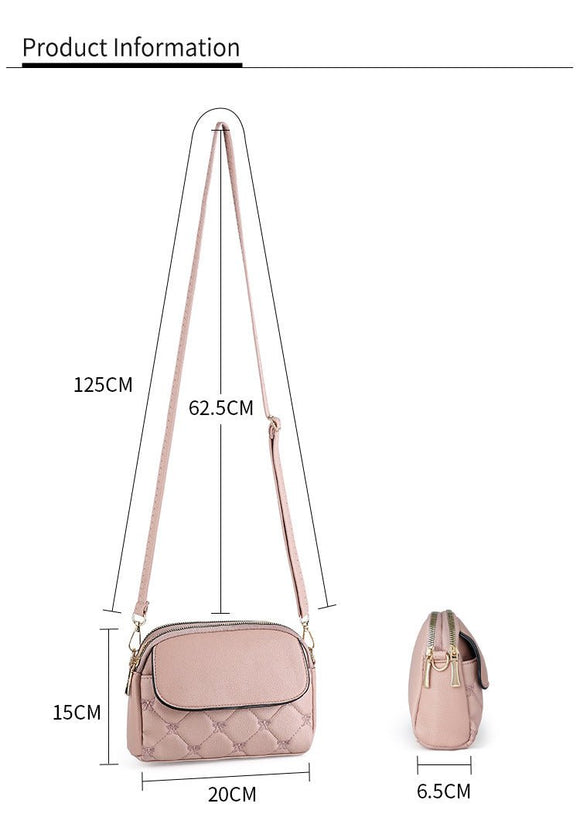 Pink Chic Quilted Crossbody Bag - Multi - Compartment PU Leather Shoulder Purse - RnR Galore