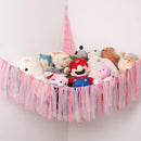 Pink Corner Plush Toy Organizer (100x100x150cm) with Ribbon Accent & Installation Kit - Handwoven Cotton Mesh Toy Storage Hammock - RnR Galore