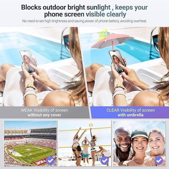 Pink Magnetic Phone Umbrella Sun Shade - Clear Outdoor Screen Visor, Anti - Glare Mini Parasol for iPhone - RnR Galore