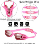 Pink Swim Goggles Set with Cap, Nose Clip, Earplugs & Case: Anti - Fog UV Protection for Men & Women - RnR Galore