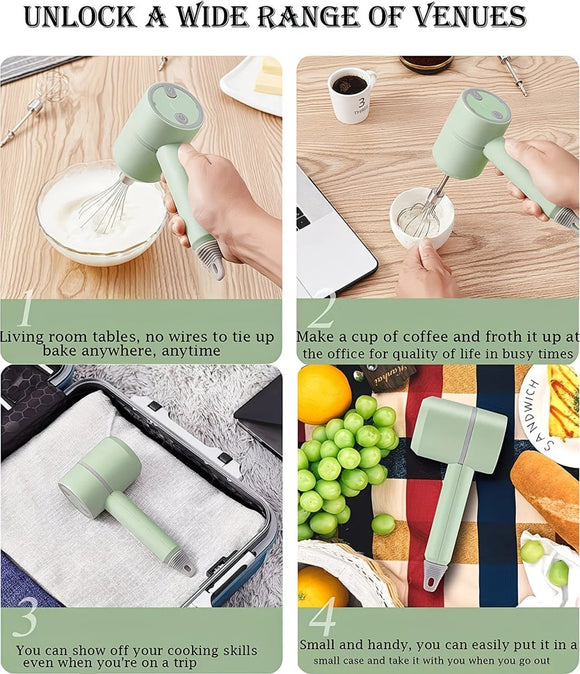 Pink Wireless charging handheld mixer, 30W with three - speed settings. Dual whisk heads designed for whipping eggs, cream, and batter. Suitable for both kitchen and outdoor use, also an ideal gift. - RnR Galore