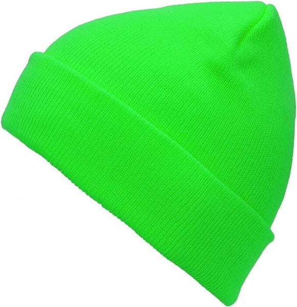 PLAIN BEANIE Unisex Mens Womens Winter Warm Hat Ski Cap Knit One Size - Fluro Green - RnR Galore