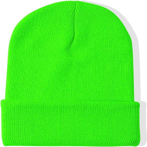 PLAIN BEANIE Unisex Mens Womens Winter Warm Hat Ski Cap Knit One Size - Fluro Green - RnR Galore