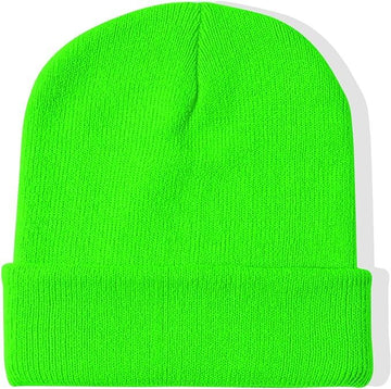 PLAIN BEANIE Unisex Mens Womens Winter Warm Hat Ski Cap Knit One Size - Fluro Green - RnR Galore