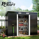 PlantCraft Galvanised Steel Garden Shed 2.38 x 1.31 x 1.82m, with 2 Sliding Doors, 2 Air Vents, Skillion Roof, Floor Frame - RnR Galore
