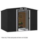 PLANTCRAFT Galvanised Steel Garden Shed 2.58 x 2.07 x 2.02m, with 2 Sliding Doors, 4 Air Vents, Gable Roof, Floor Frame, Black - RnR Galore