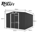 PlantCraft Galvanised Steel Garden Shed 2.58 x 3.13 x 2.02m, with 2 Sliding Doors, 4 Air Vents, Gable Roof, Floor Frame - RnR Galore
