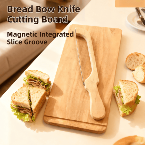 Portable Magnetic Bread Slicing Set: Serrated Toast Knife with Integrated Wooden Cutting Board - RnR Galore