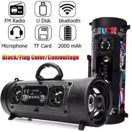 Portable Wireless Speaker - FM Radio, USB/TF Playback, AUX Input, Microphone Support & 2000mAh Battery(Camouflage) - RnR Galore
