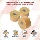 Premium Rigid Sports Strapping Tape - 3 Rolls of 38mm X 13.7M - RnR Galore