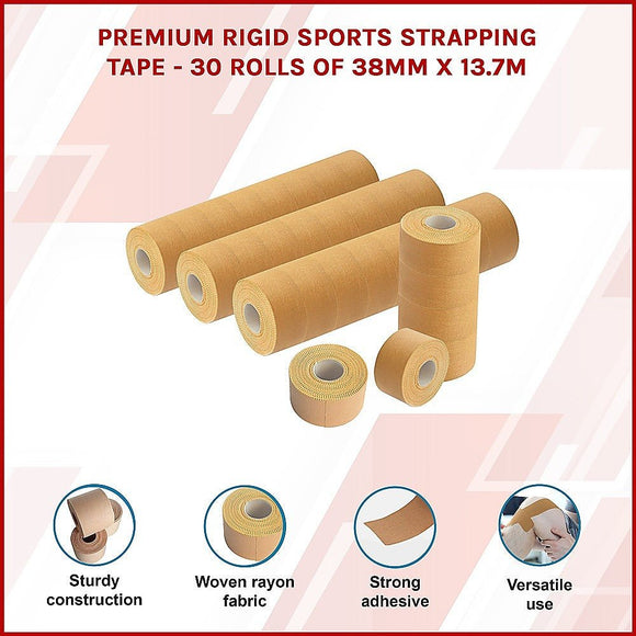 Premium Rigid Sports Strapping Tape - 30 Rolls of 38mm X 13.7M - RnR Galore