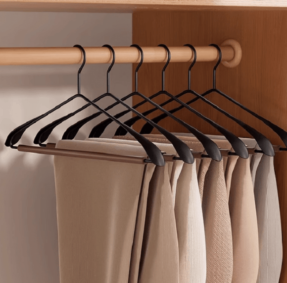 Premium Solid Wood Clothes Hangers Set of 6 - Wide Shoulder Non - Slip Suit Hangers - RnR Galore