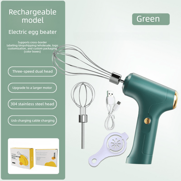 Professional 3 - Speed Electric Handheld Egg Whisk and Cream Whipper Set J - 9 Green Dual - Head Automatic Mixer with Egg Separator - RnR Galore