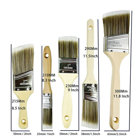 Professional 5 - Piece Paint Brush Set - Includes Angled & Flat Brushes for a Perfect Finish on Walls & Trim - RnR Galore