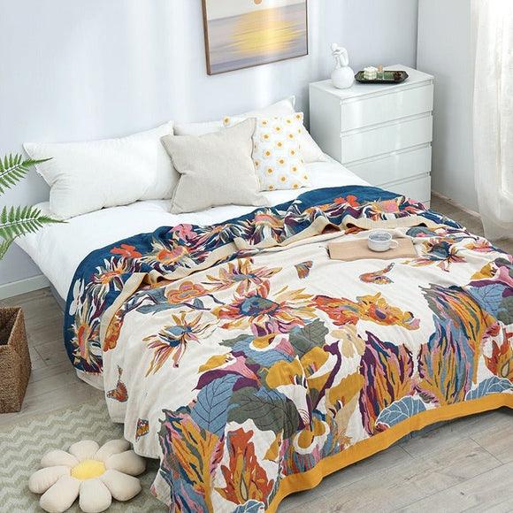 Pure Cotton Multi - Layer Gauze Blanket(Classic A, 150 cm x 200 cm) - Lightweight, Ultra - Breathable, and Moisture - Wicking Summer Quilt for Hot Sleepers - RnR Galore