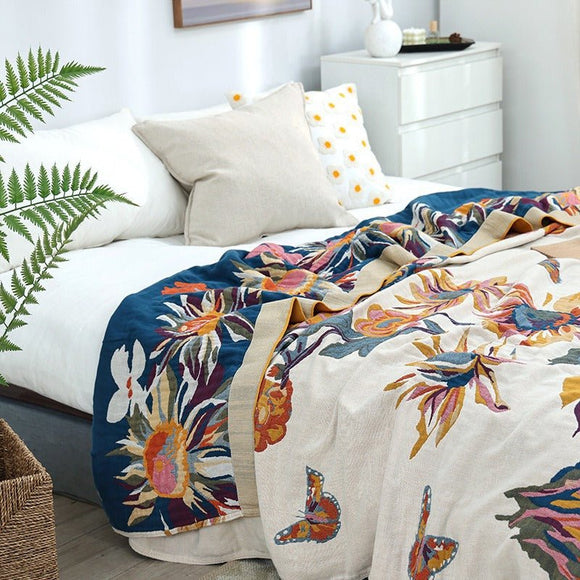 Pure Cotton Multi - Layer Gauze Blanket(Classic A, 240 cm x 240 cm) - Lightweight, Ultra - Breathable, and Moisture - Wicking Summer Quilt for Hot Sleepers - RnR Galore