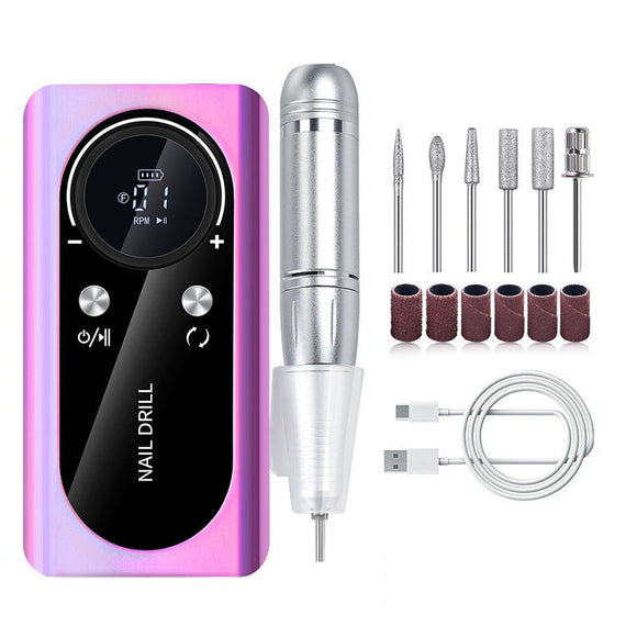 Purple Professional Rechargeable Nail Drill Machine - 45000RPM Portable E - File Kit for Acrylic, Gel, Polishing & Manicure - RnR Galore