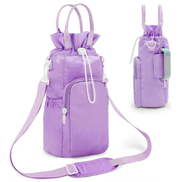 Purple Protective Crossbody Water Bottle Holder with Pockets, Fits 40oz Stanley Tumbler - RnR Galore