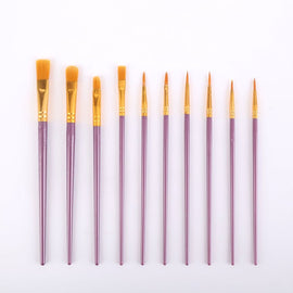 Purple Versatile 10 - Piece Artist Paint Brush Set (10 Sets Included) - for Acrylic, Oil, Watercolor & Gouache Painting - RnR Galore