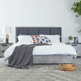 Queen Bed Frame Fabric Upholstery MDF in Cement Colour - RnR Galore