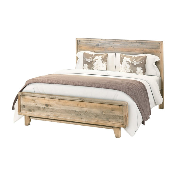 Queen Size Wooden Bed Frame in Solid Wood Antique Design Light Brown - RnR Galore
