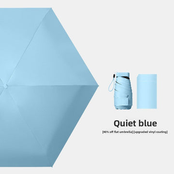 Quiet Blue Compact Mini Travel Umbrella UPF50+ UV Protection Waterproof 6 - Fold Flat Design Lightweight Sun & Rain Parasol for Handbag - RnR Galore