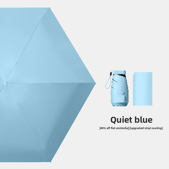 Quiet Blue Compact Mini Travel Umbrella UPF50+ UV Protection Waterproof 6 - Fold Flat Design Lightweight Sun & Rain Parasol for Handbag - RnR Galore