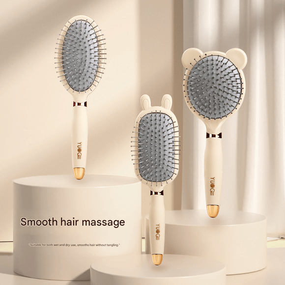 Rabbit ear comb Soft Touch Air Cushion Hair Brush with Built - in Cleaning Claw Detangling Massage Comb for Wet and Dry Hair Gentle Scalp Care - RnR Galore