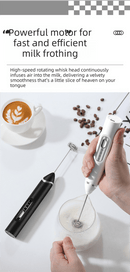 Rechargeable 3 - in - 1 Handheld Milk Frother Set - Electric Whisk with Egg Beater & Mixing Hook - 3 Speed Adjustable Foam Maker for Coffee, Lattes, Baking & Baby Food (Black) - RnR Galore