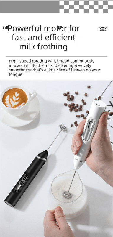 Rechargeable 3 - in - 1 Handheld Milk Frother Set - Electric Whisk with Egg Beater & Mixing Hook - 3 Speed Adjustable Foam Maker for Coffee, Lattes, Baking & Baby Food (White) - RnR Galore