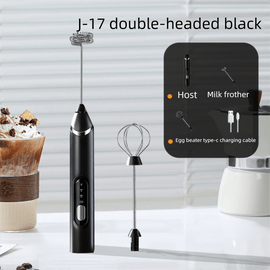 Rechargeable Electric Milk Frother Handheld - 3 Speed Adjustable Foam Maker with 2 Stainless Steel Whisks - Portable Coffee Mixer & Egg Beater for Flat Whites, Lattes & Baking (Black) - RnR Galore
