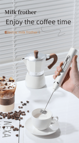 Rechargeable Electric Milk Frother with Metal Stand - Handheld Foam Maker & Egg Beater Set - 3 Speed Mixer with 2 Stainless Steel Whisks for Flat Whites, Lattes & Baking (White) - RnR Galore