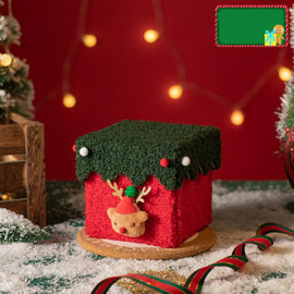 Red and Green Luxe Plush Christmas Gift Box - Decorative Holiday Treat Box with Snowy Trim - RnR Galore