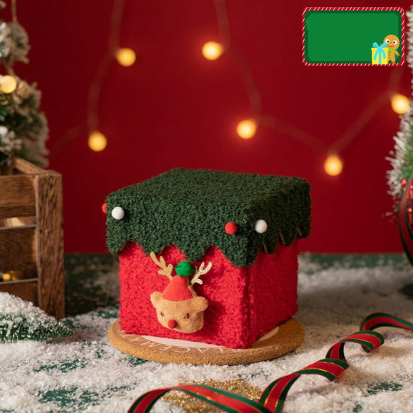 Red and Green Luxe Plush Christmas Gift Box - Decorative Holiday Treat Box with Snowy Trim - RnR Galore