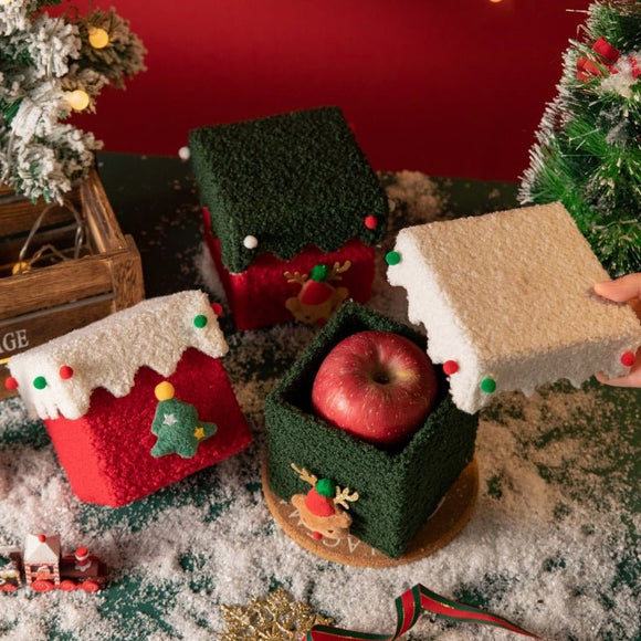 Red and White Luxe Plush Christmas Gift Box - Decorative Holiday Treat Box with Snowy Trim - RnR Galore