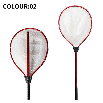 Red High Strength Large Landing Net - Fishing Net with Long Foldable Handle and Soft Rubber Netting, Dip Net for Fishing, Ideal for Boat, Pier, River Angling - RnR Galore